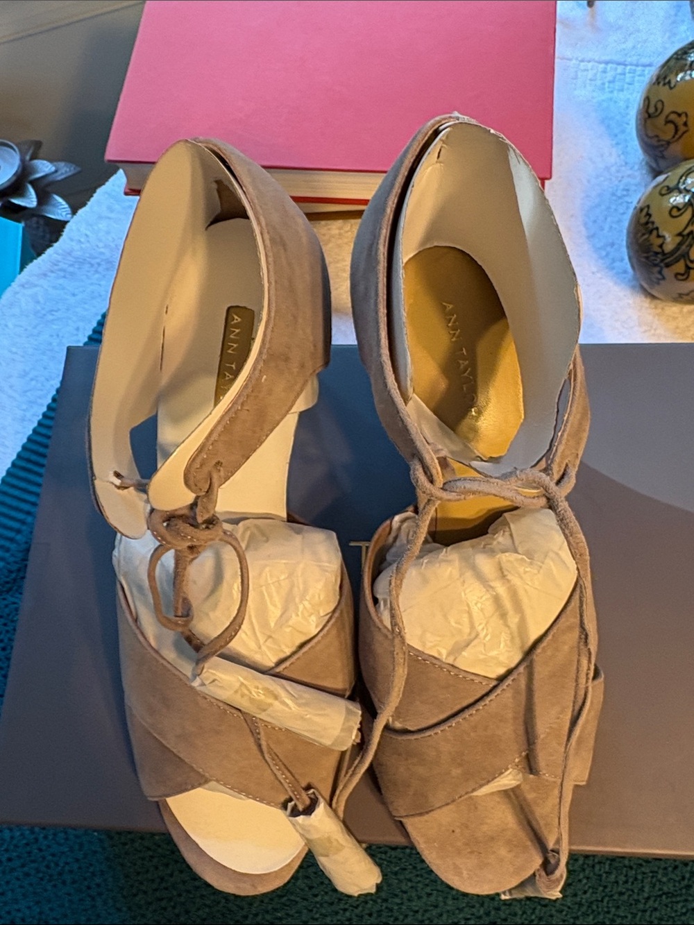 Ann Taylor Ezra Suede Tassel Sandals- Size 6 Paver Grey